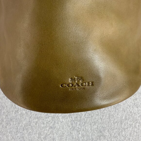 Coach Olive Green Leather Bleecker Bucket Bag Shoulder Zip‎ Close Purse Boho - Picture 7 of 16